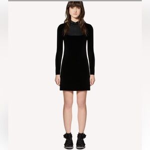 Red Valentino Tuxedo Detail Stretch Velvet Long Sleeve Dress